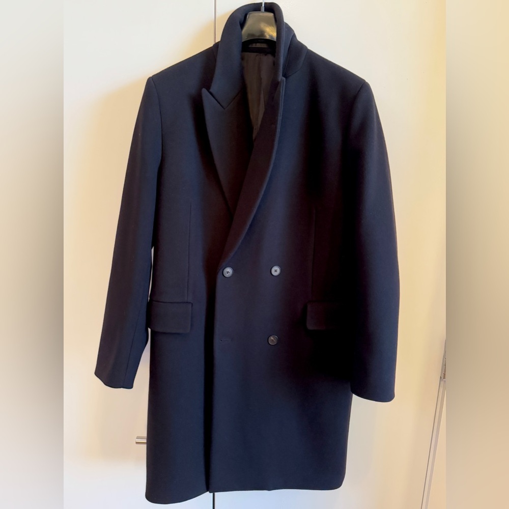 THE ROW Chester Top Coat Black Over Double Breasted Peak Lapel $4000 Sz 44